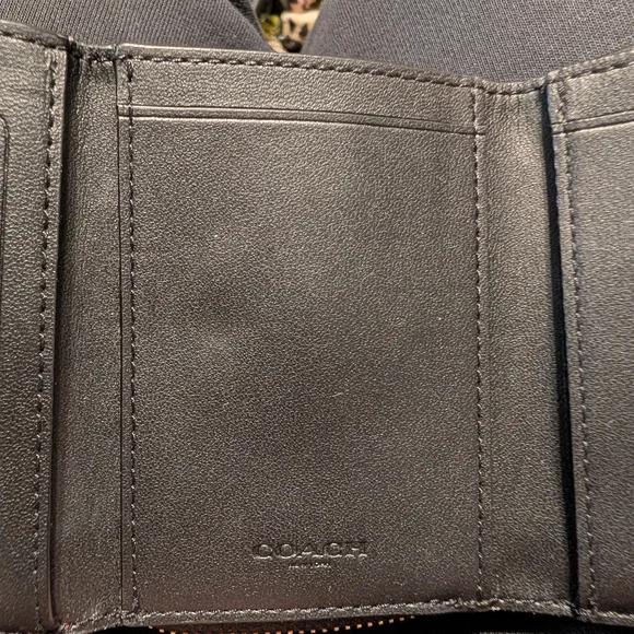 Coach Striped Multicolor Compact Wallet in Teal, Burgundy & Tan - Picture 2 of 6